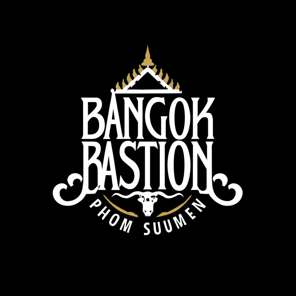 a logo design,with the text "Bangkok Bastion", main symbol:Name : Bangkok Bastion
Main Logo concept : Pom Phra Sumen
Main Logo color : White
Logo background : Black,Moderate,be used in Entertainment industry,clear background