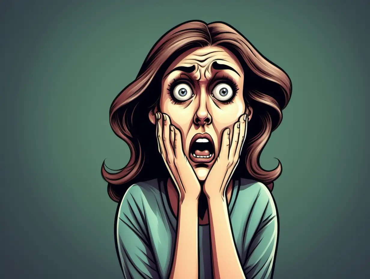 Anxious Woman Cartoon Expressive Illustration of a Fearful Woman