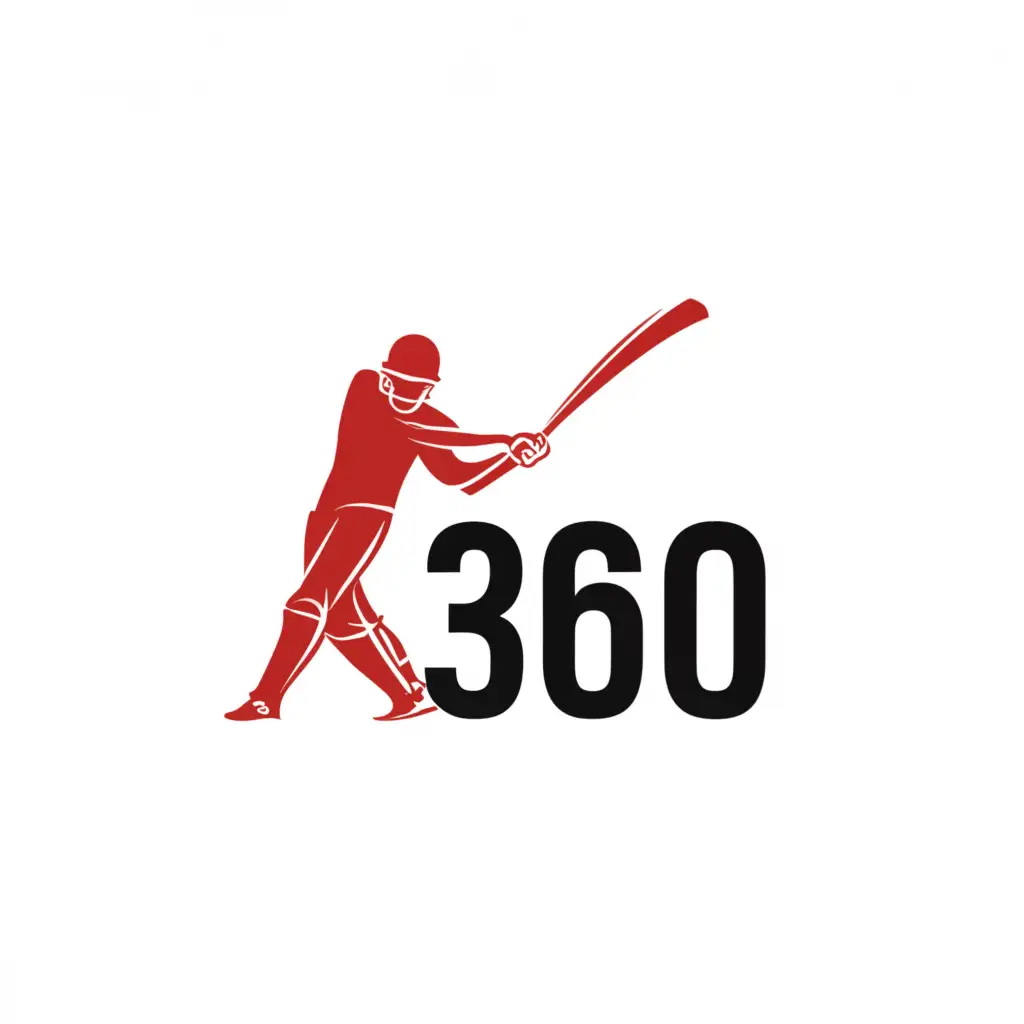 a logo design,with the text "360", main symbol:a cricketer hitting six,Minimalistic,be used in Sports Fitness industry,clear background