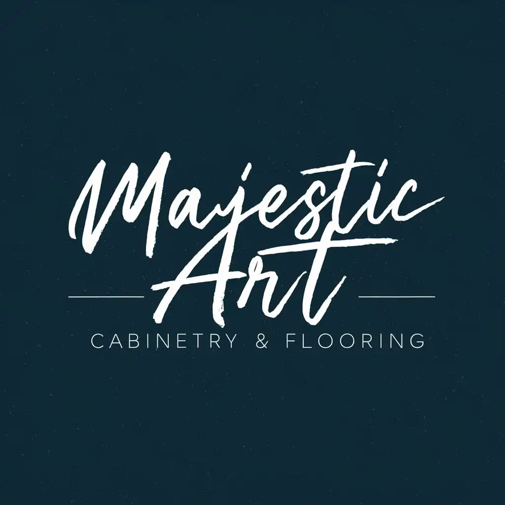 logo, handwritten, with the text "Majestic Art Cabinetry & Flooring", typography, be used in kitchen cabinet  industry