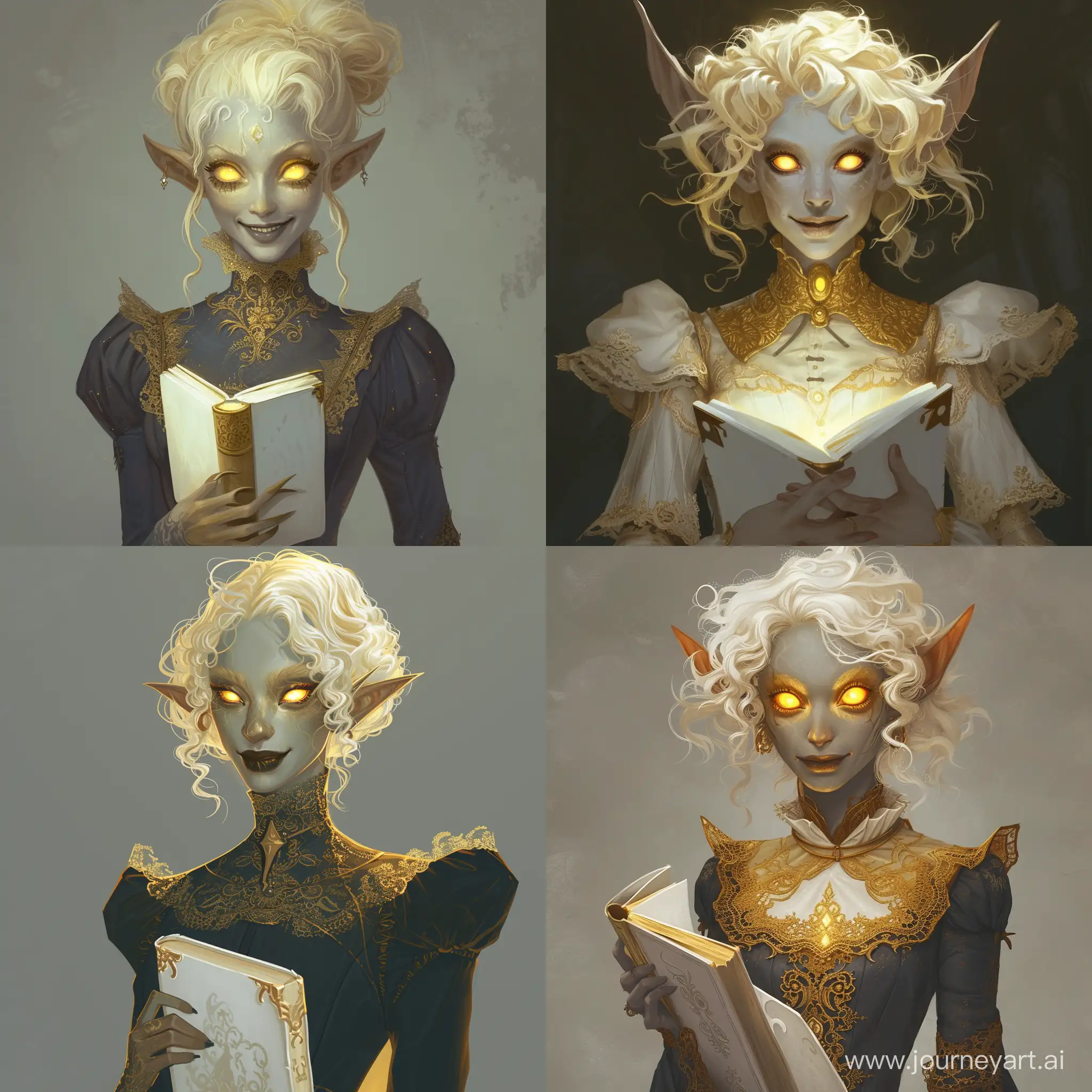 Elf-Witch-with-Pale-Gold-Hair-and-Glowing-Yellow-Eyes-Holding-a-GoldenTrimmed-White-Book