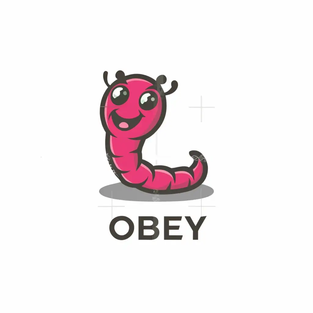 a logo design,with the text "Obey", main symbol:Pink earthworm with cartoon eyes,Minimalistic,clear background