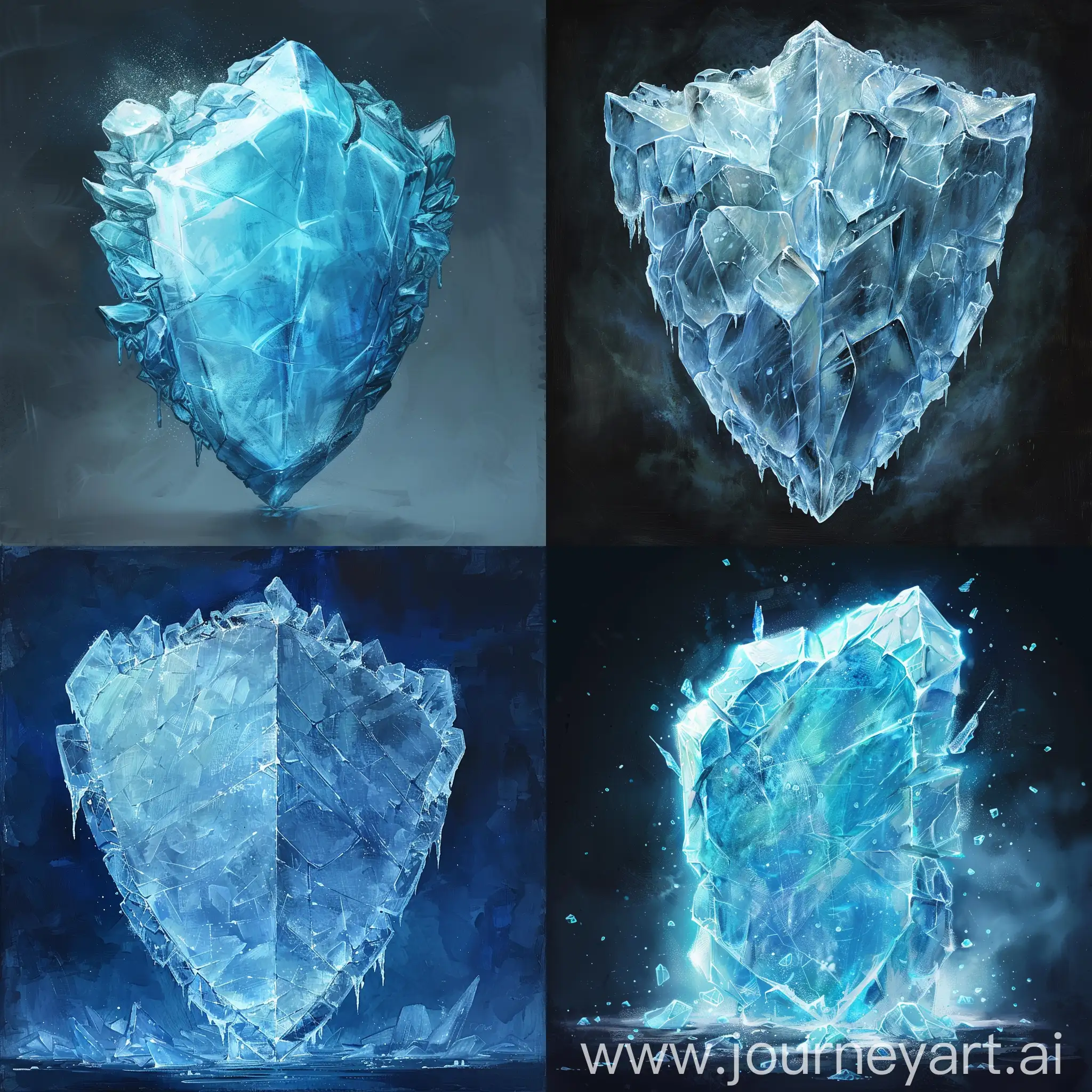 Magic shield made of ice with no background.
In the art style of Terese Nielsen oil painting.