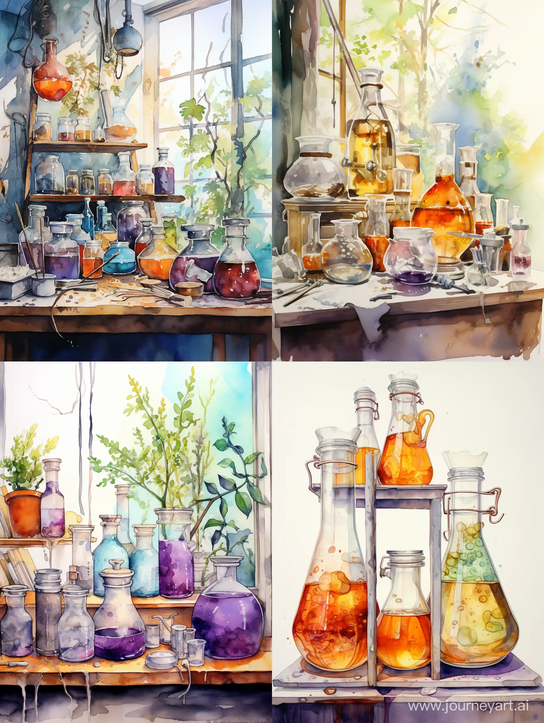 Scientist-Mixing-Colorful-Liquids-in-Laboratory-Flasks-Watercolor-Art