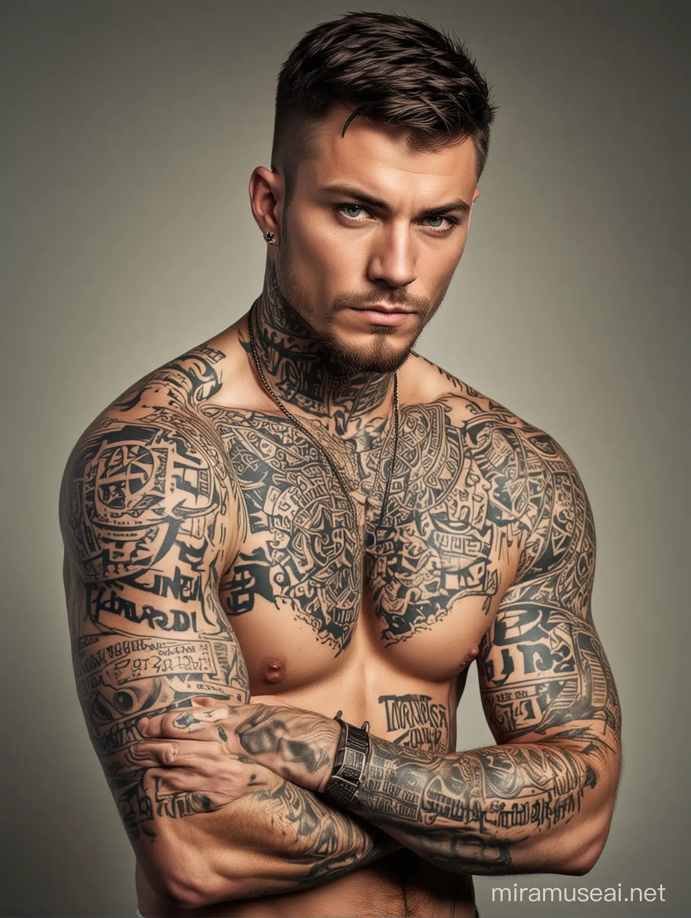 Dominant Tattooed Criminal Authority in Masculine Display