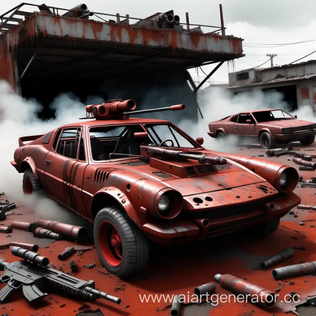 PostApocalyptic-Black-and-Red-Sports-Car-with-Machine-Gun-and-Rockets
