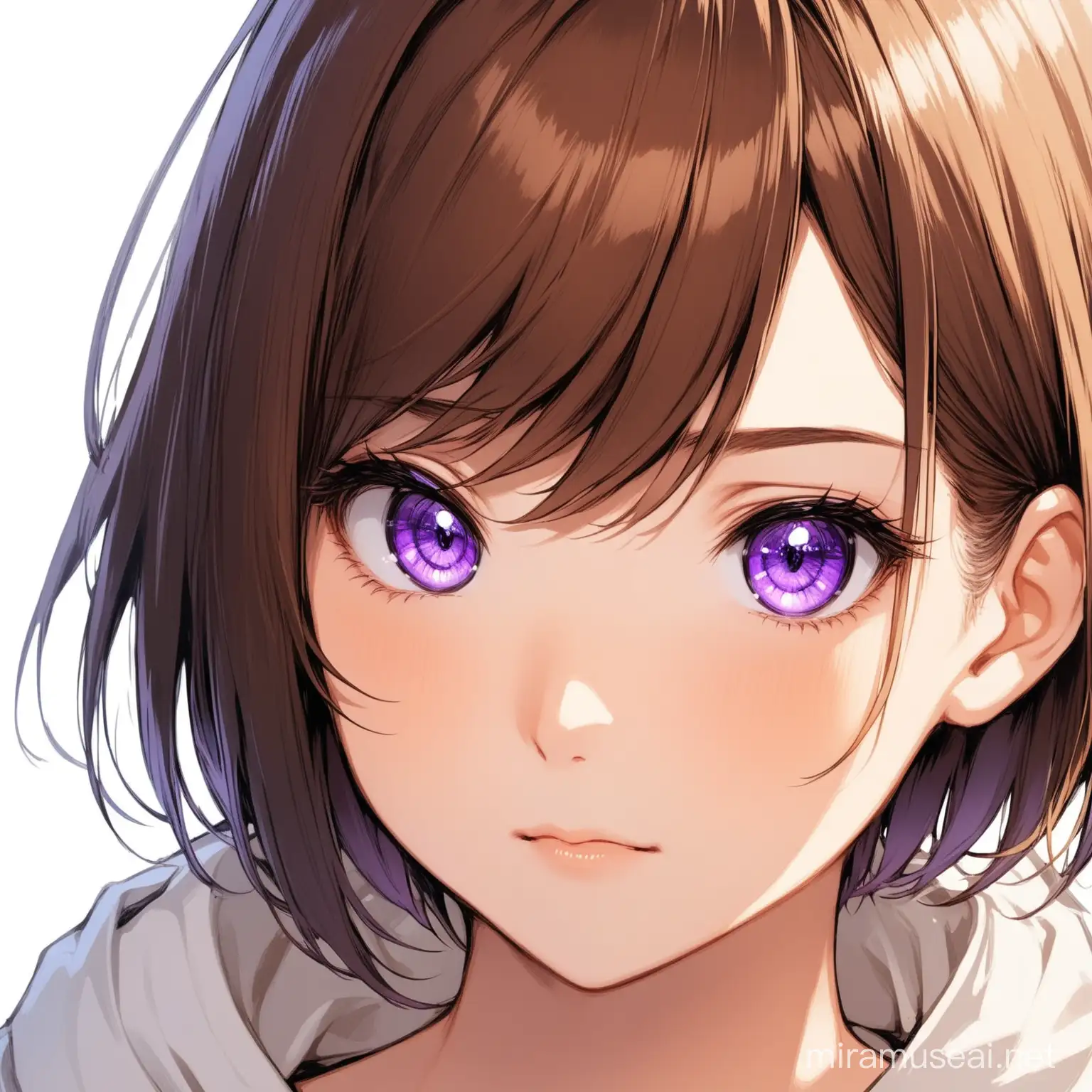 CloseUp View of a Girl with Short Brown Hair and Purple Eyes