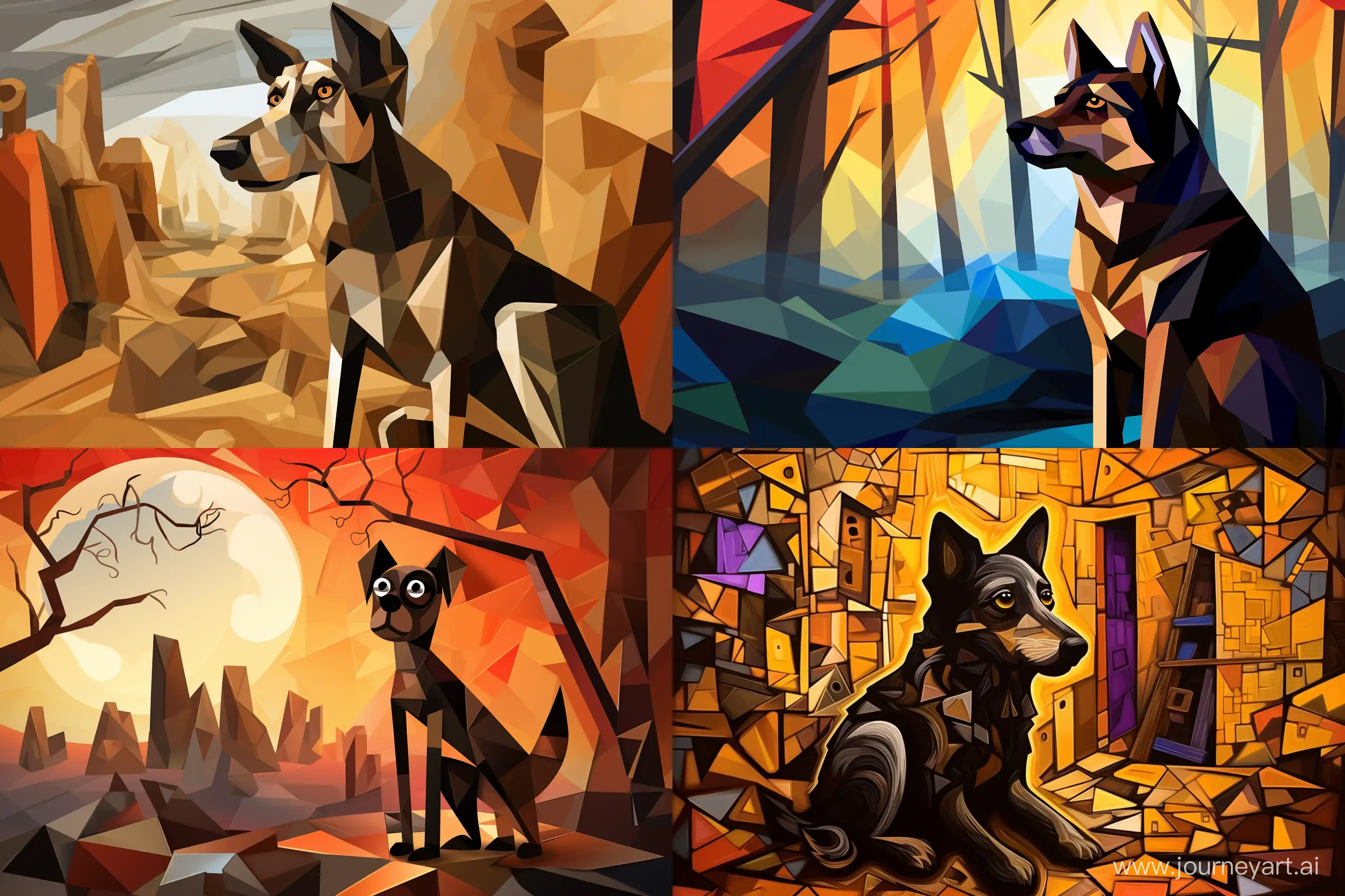 Cubist-Dog-Exploration-in-Surreal-Environment