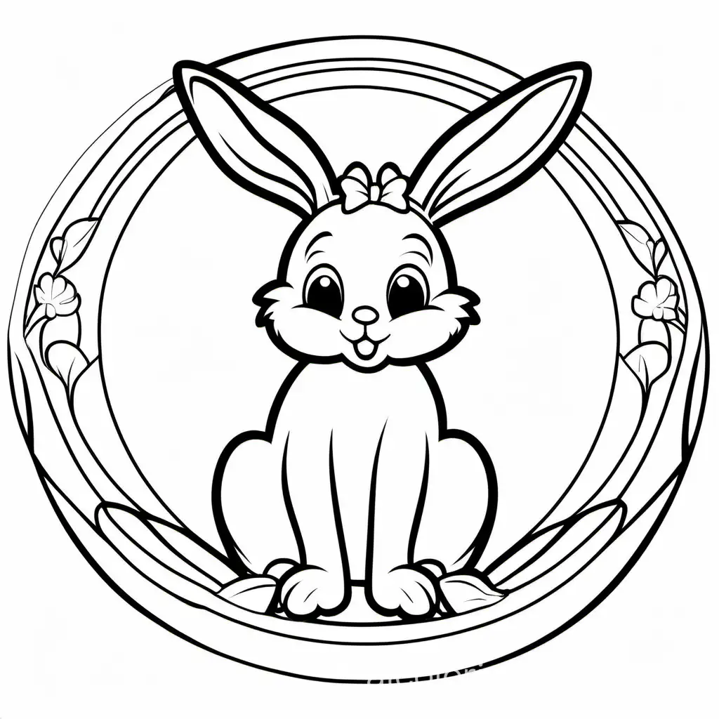 Easter bunny with floppy ears, Coloring Page, black and white, line art, white background, Simplicity, Ample White Space. The background of the coloring page is plain white to make it easy for young children to color within the lines. The outlines of all the subjects are easy to distinguish, making it simple for kids to color without too much difficulty