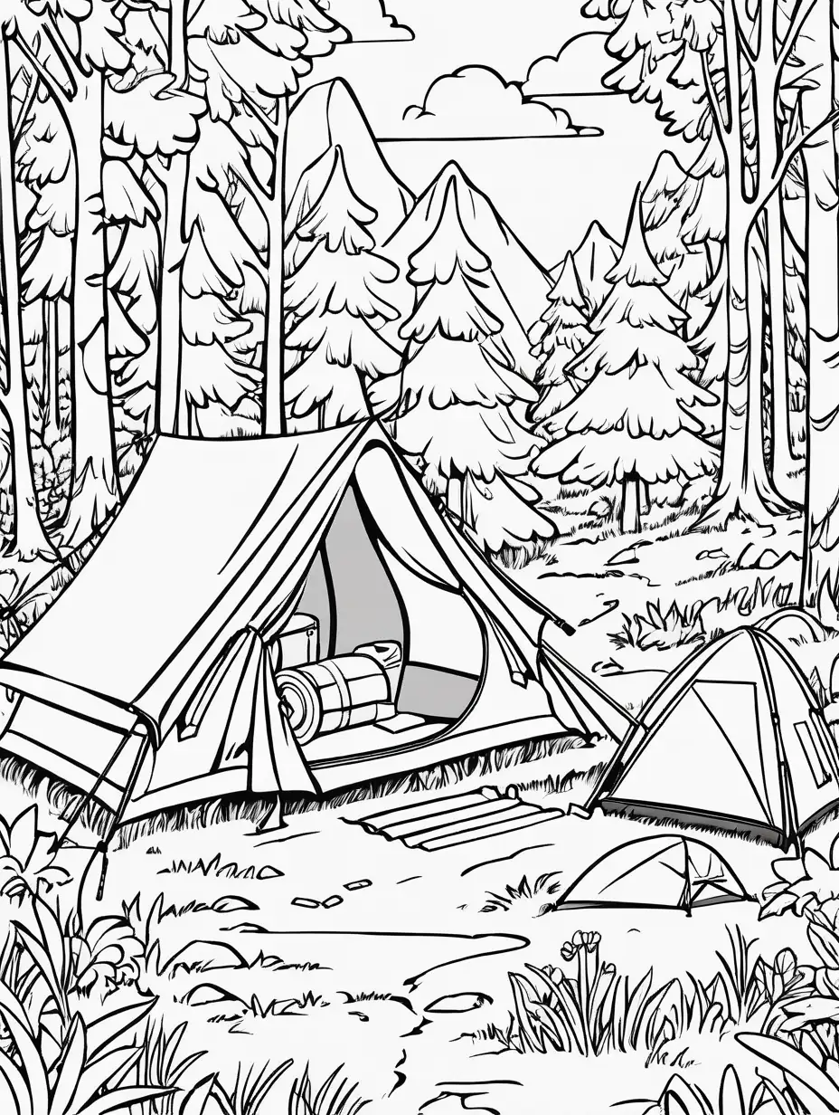 Outdoor Camping Scene Coloring Page for Relaxation and Creativity