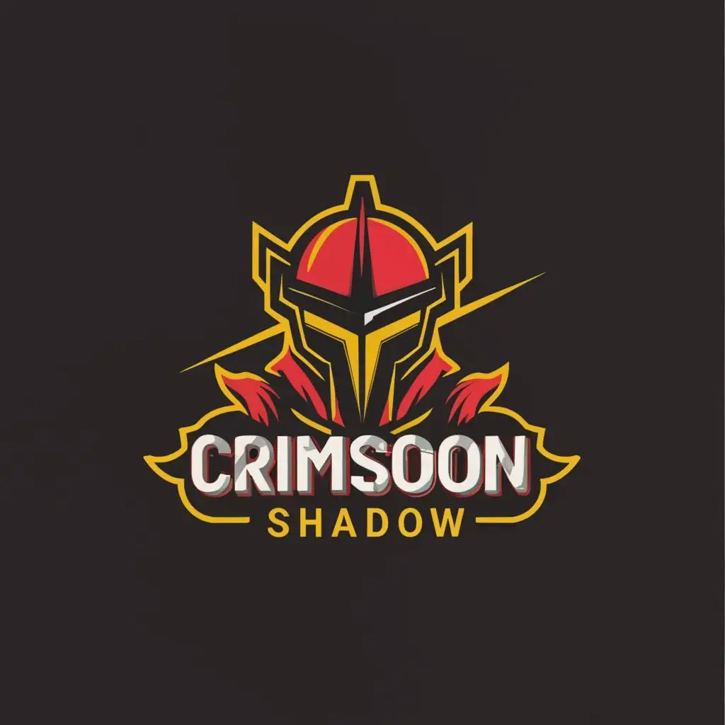 a logo design,with the text "crimson shadow", main symbol:a crimson warrior helmet logo with gold on the edge, futuristic,Minimalistic,clear background