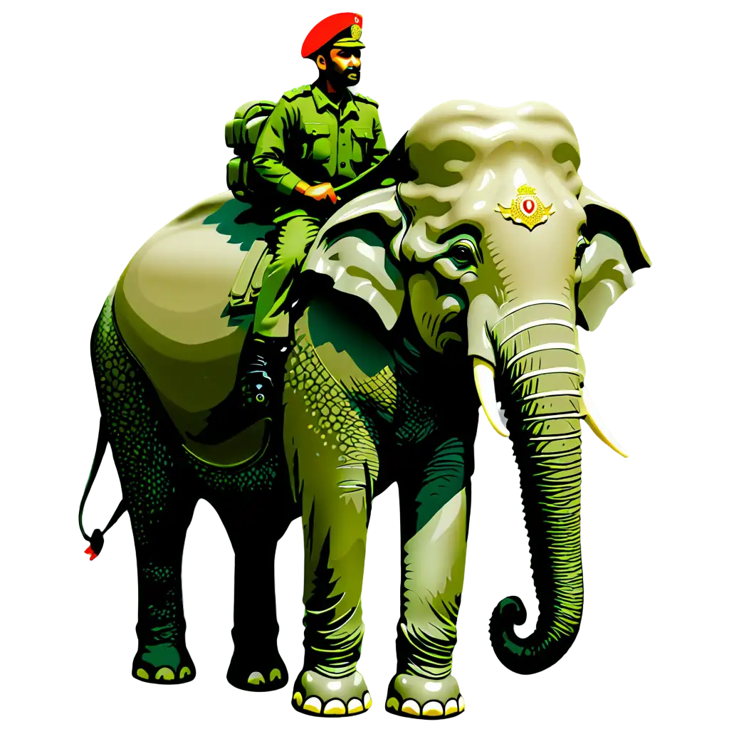 Indian army man with elephant