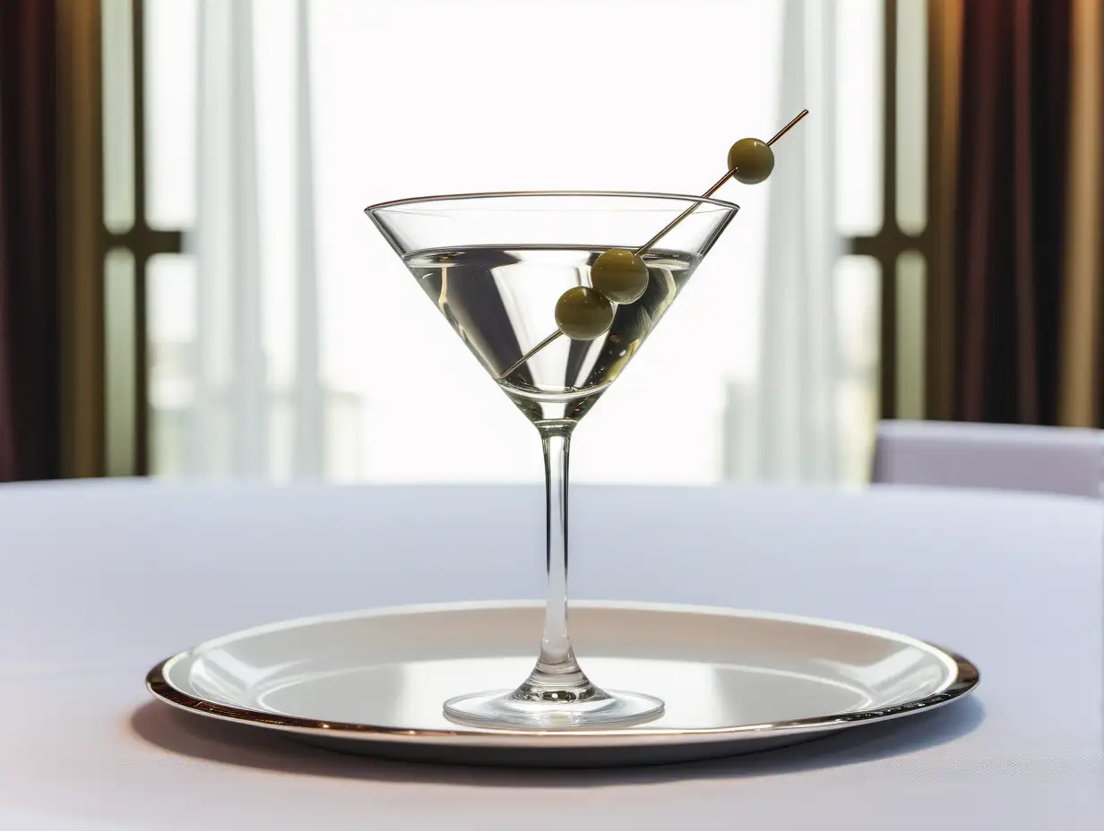 martini in a fancy restaurant table with white cloth
