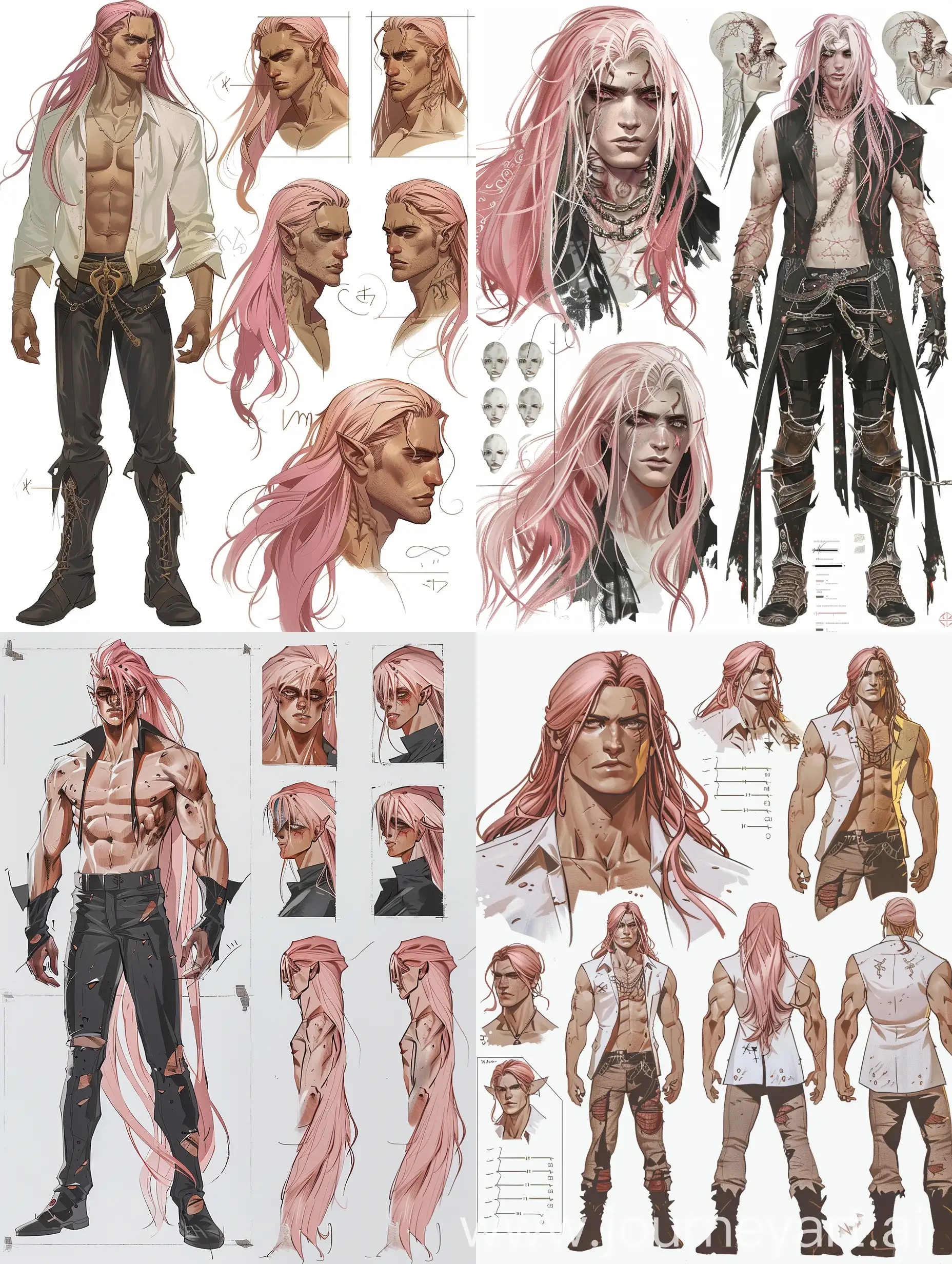 Detailed-Character-Design-Sheet-Handsome-Muscle-Boy-in-Vampire-Outfit-with-Pink-Long-Hair