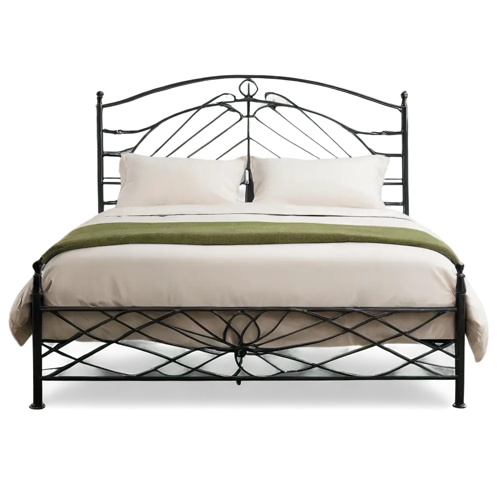 The bed is made of iron in the modern style
