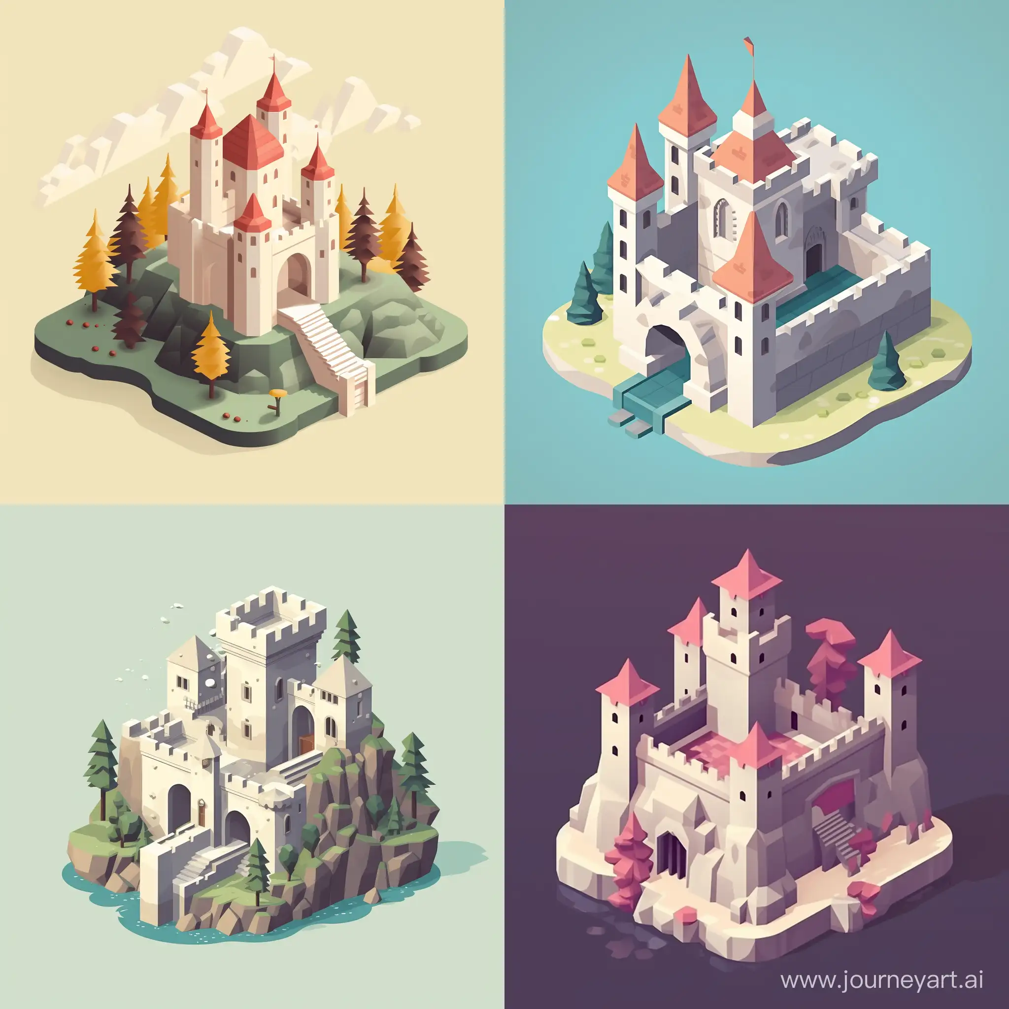 minimalistic and simple isometric castle in vector style