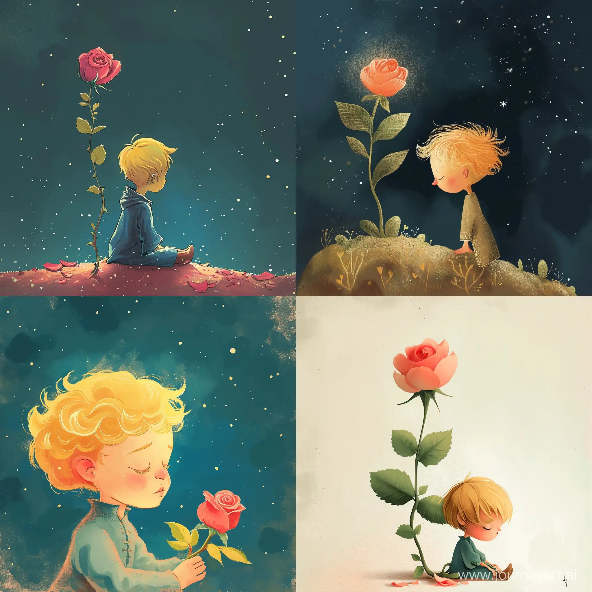 Melancholic-Little-Prince-with-Rose-Poignant-Illustration