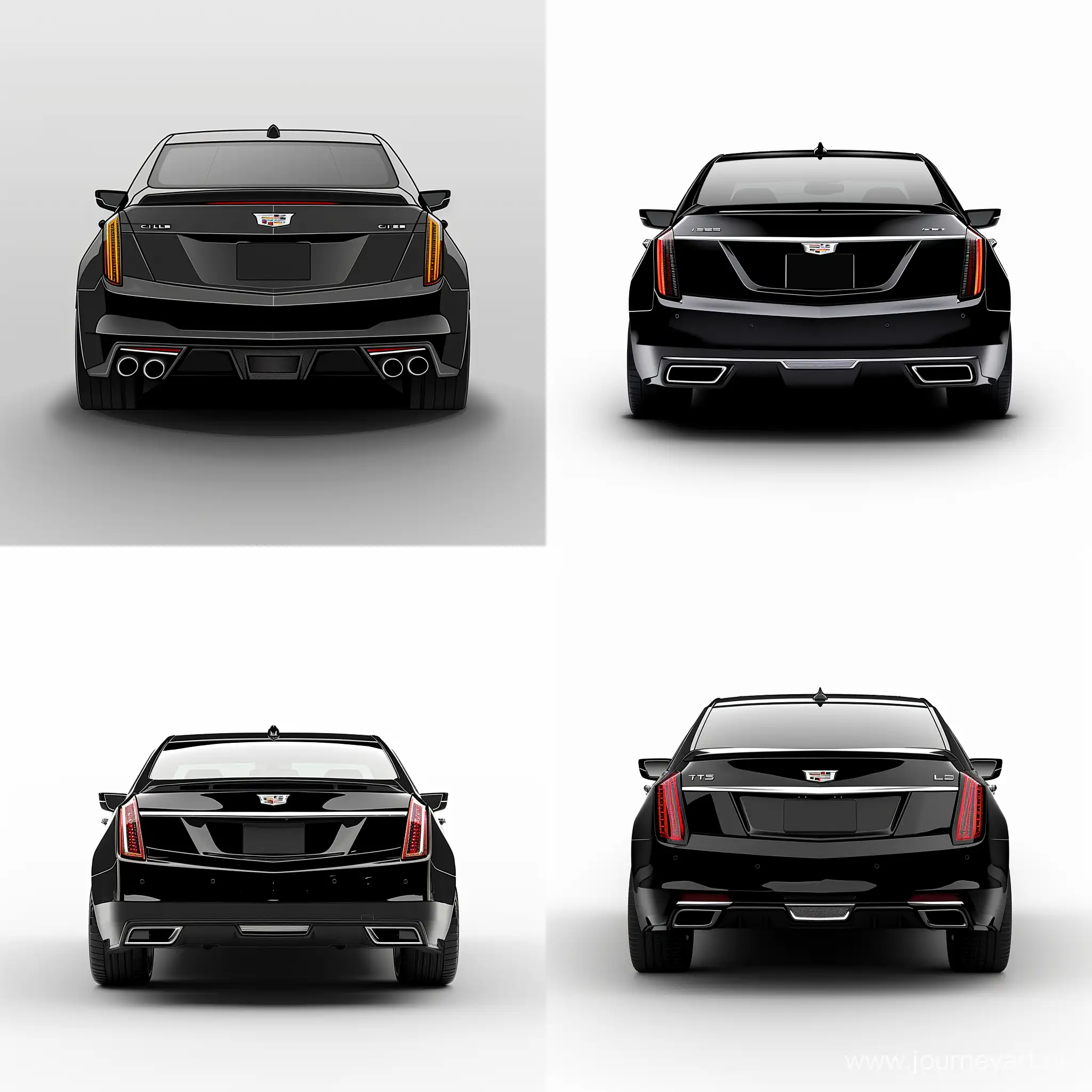 Minimalism 2D Illustration Car of Back View, Cadillac CT5: Black Body Color, Simple White Background, Adobe Illustrator Software, High Precision