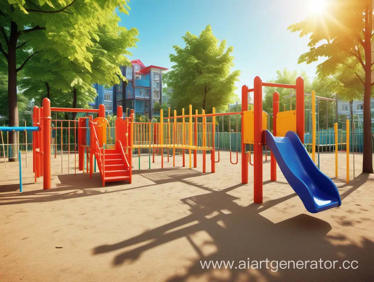 Children's playground, children, kindergarten, sunny day, summer, good weather, lively atmosphere, bright