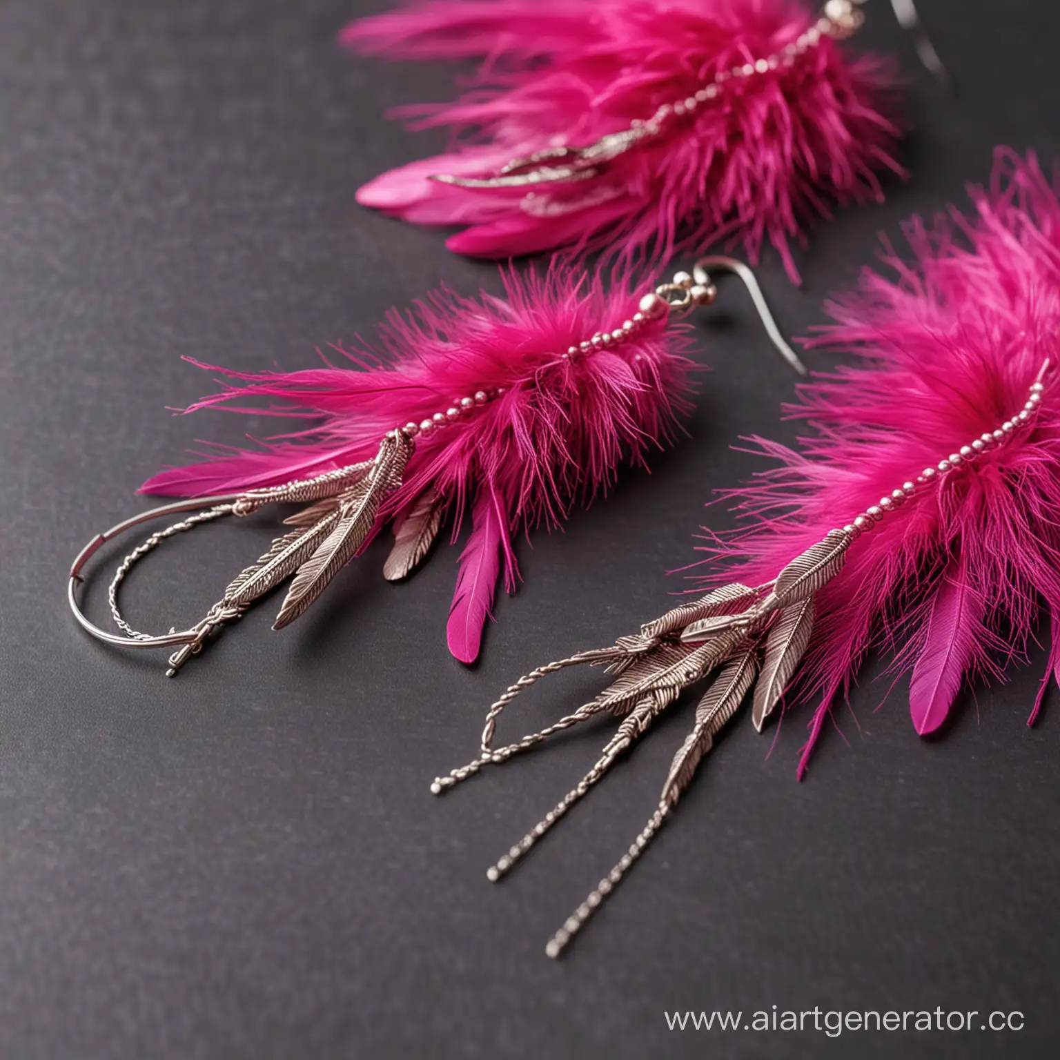 Fuchsia-Marabout-Feather-Earrings-on-Table-Closeup