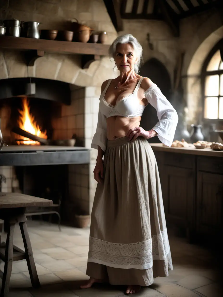 Elegant Mature Woman in Medieval Kitchen