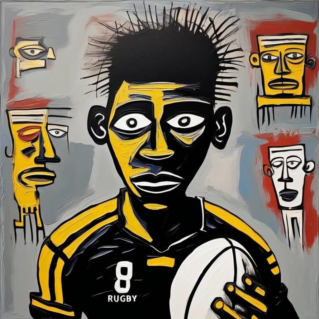 Abstract Rugby Player Art Inspired by Basquiat and Picasso