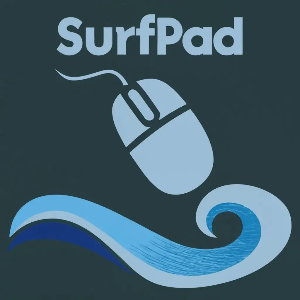 logo, Computer mouse on the wave, with the text "SurfPad", typography