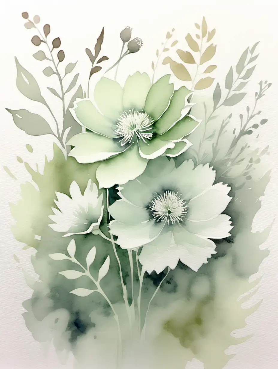 Elegant Floral Watercolour Painting in Soft Green Palette