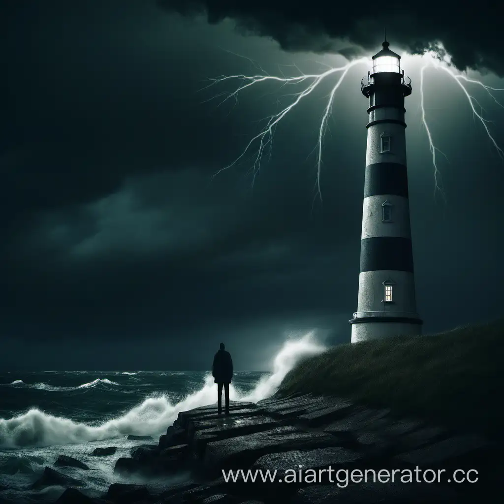 Solitary-Figure-Standing-Beneath-Stormy-Lighthouse-by-the-Sea