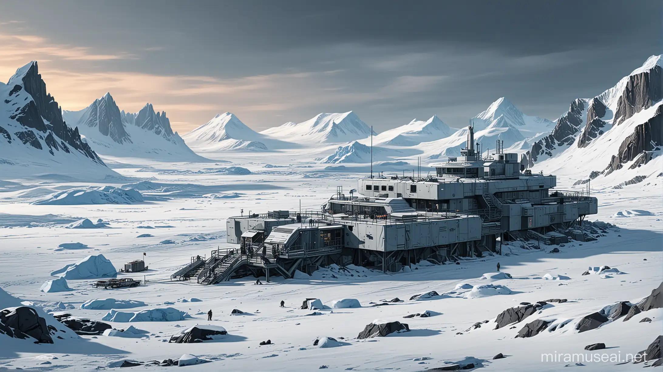 SciFi Dystopia Antarctic Station Comics Style Illustration