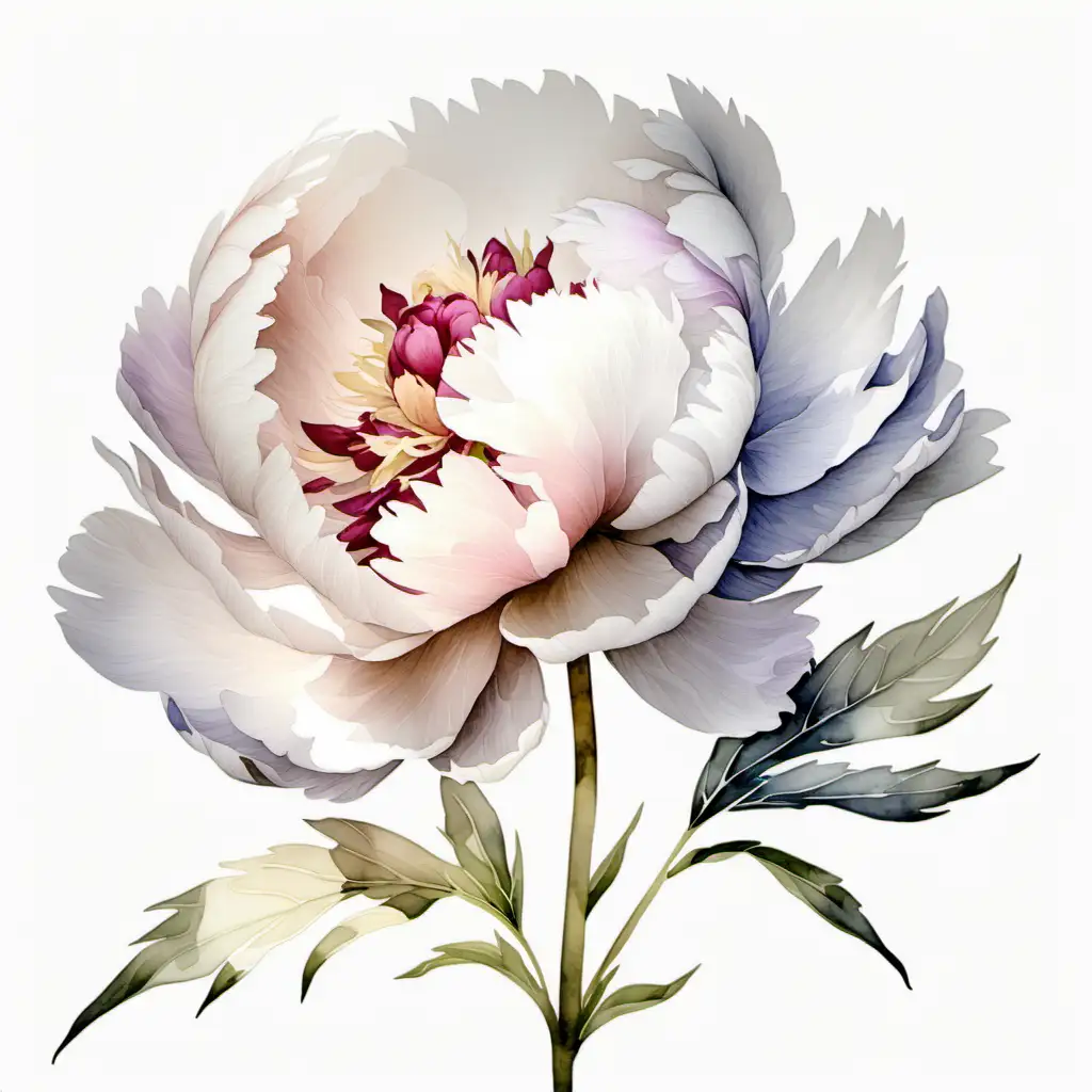 Elegant Watercolor Peony Blossom on Soft White Background