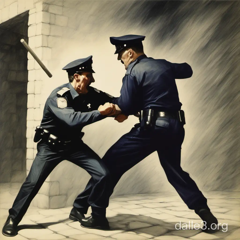 милиционер бьёт битой заключённого
