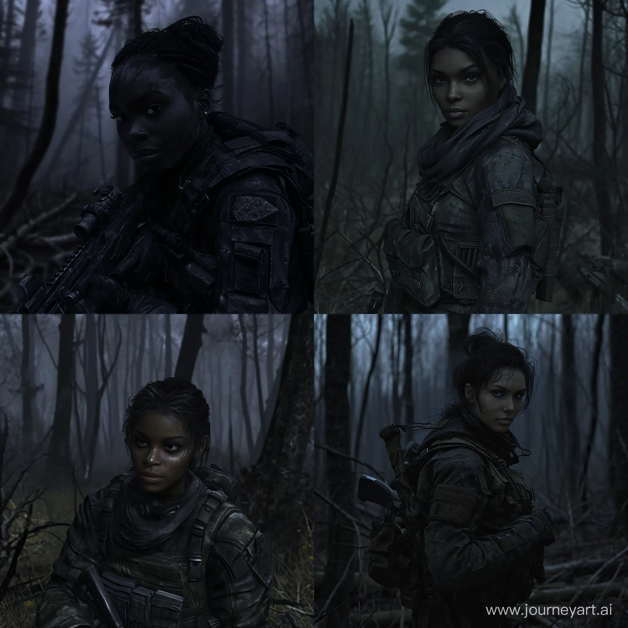 Sheva-Alomar-Mercenary-in-Dark-Tactical-Gear-Amidst-Eerie-Forest