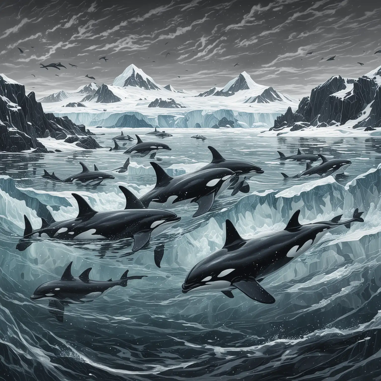 Orca Pod Hunting in Antarctic Waters