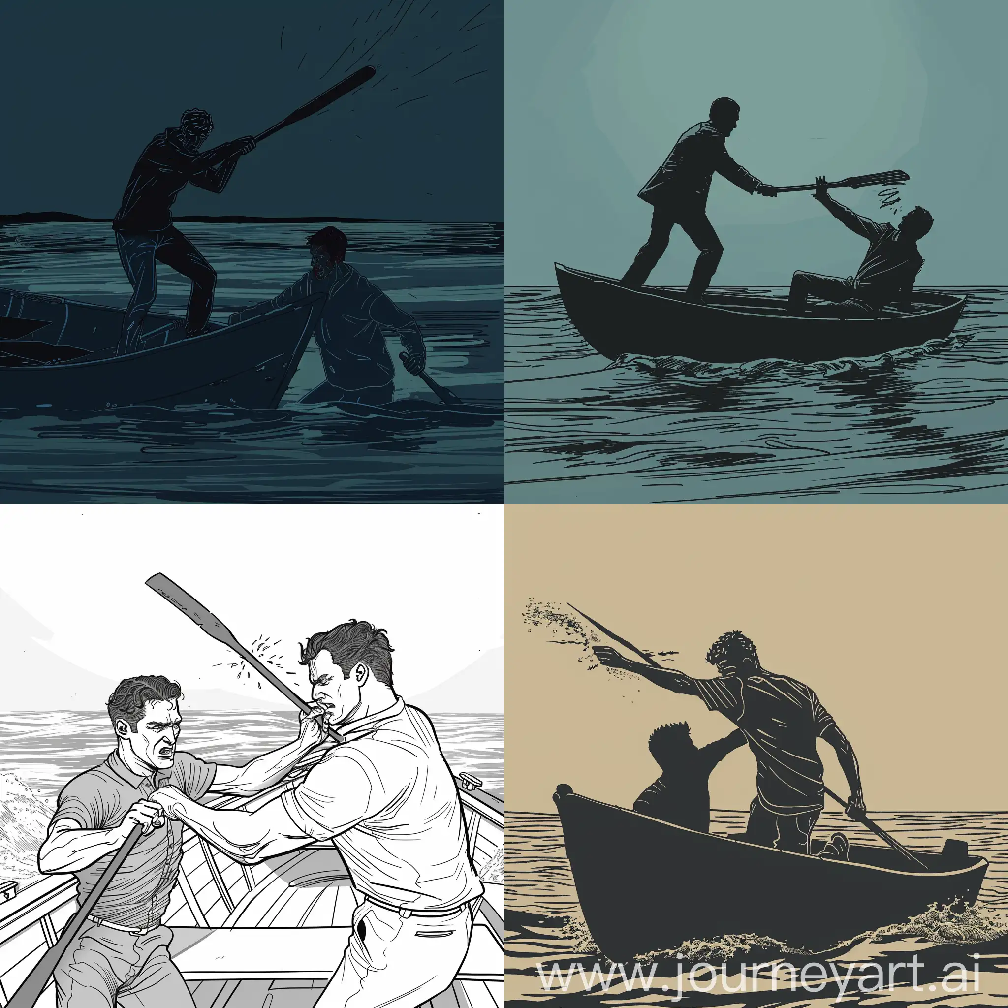 Violent-Confrontation-at-Sea-Man-Striking-Another-with-Boat-Paddle