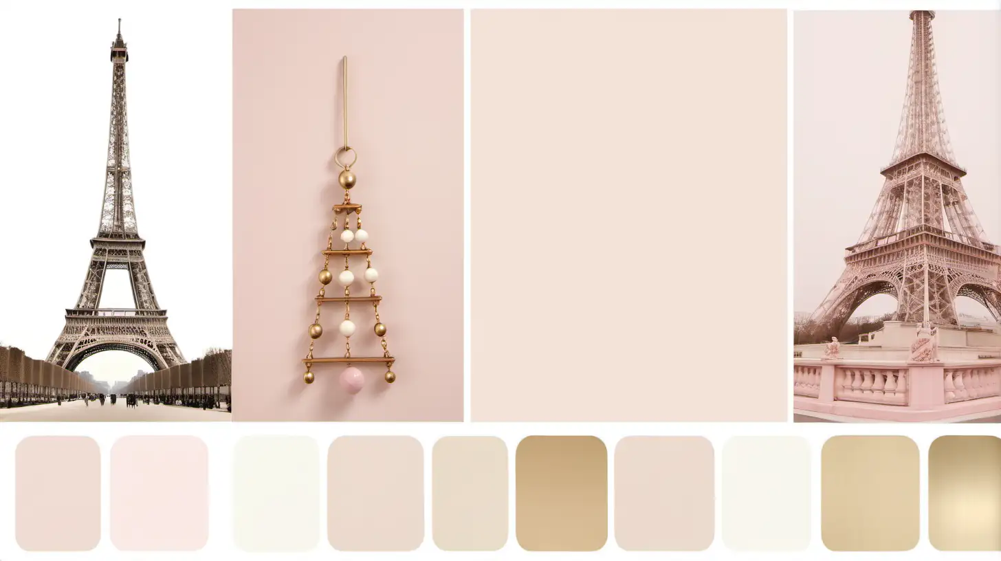 Parisian; beige, oak, brass, ivory, soft pink colour palette;