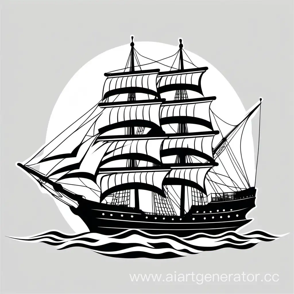 Sleek-Monochrome-Sailing-Ship-Vector-on-White-Background