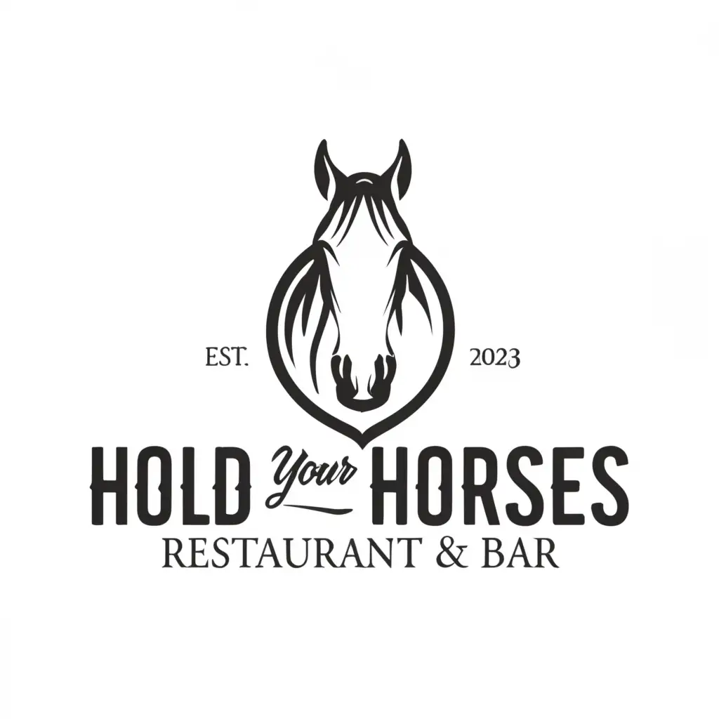 LOGO-Design-for-Hold-Your-Horses-Restaurant-and-Bar-Elegant-Typeface-with-a-Galloping-Horse-Emblem