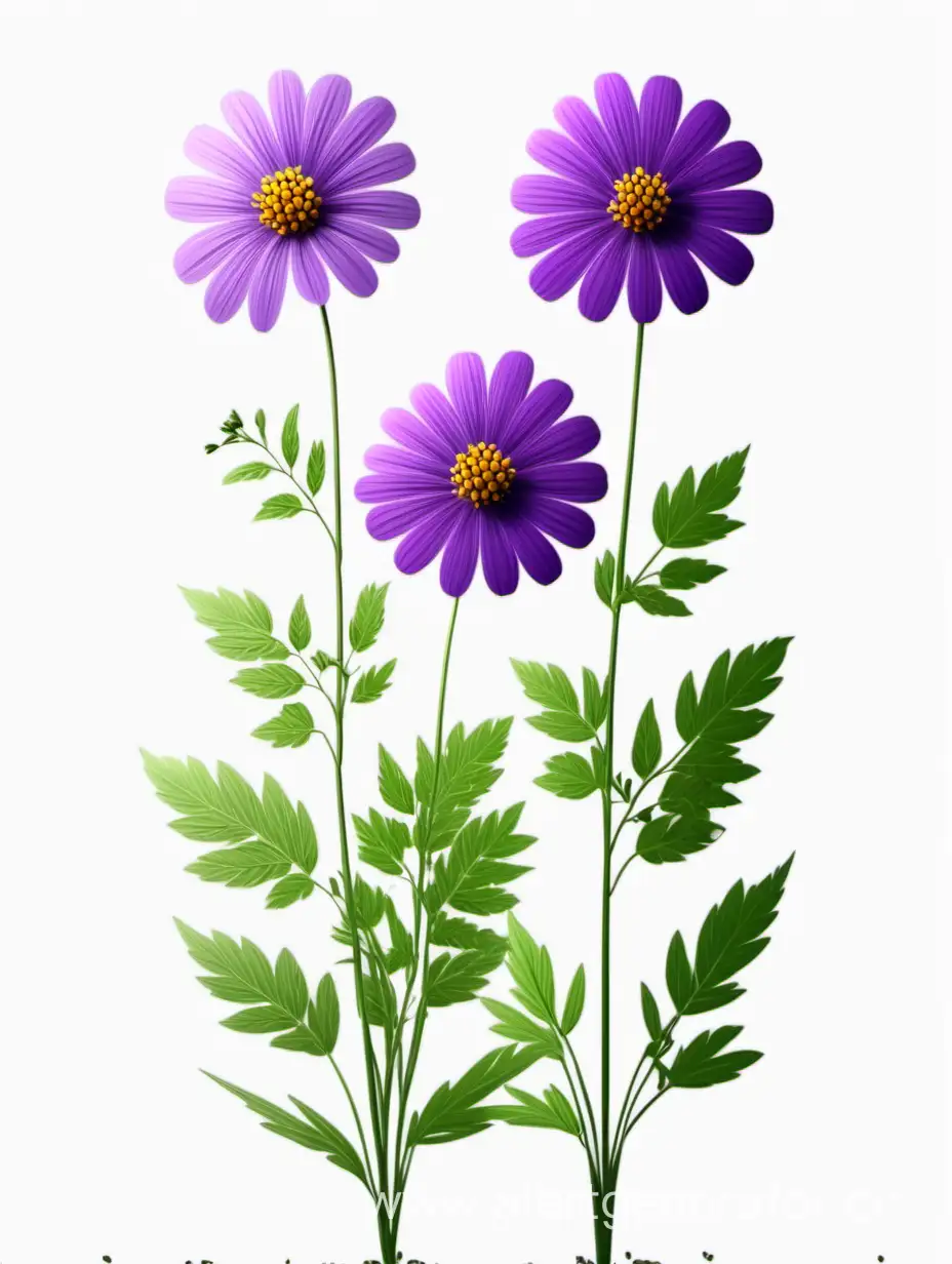 purple BIG wildflower 3 plants lines art, simple, herb, Unique floral, botanical ,grow in cluster, 4K, high quality, white background,