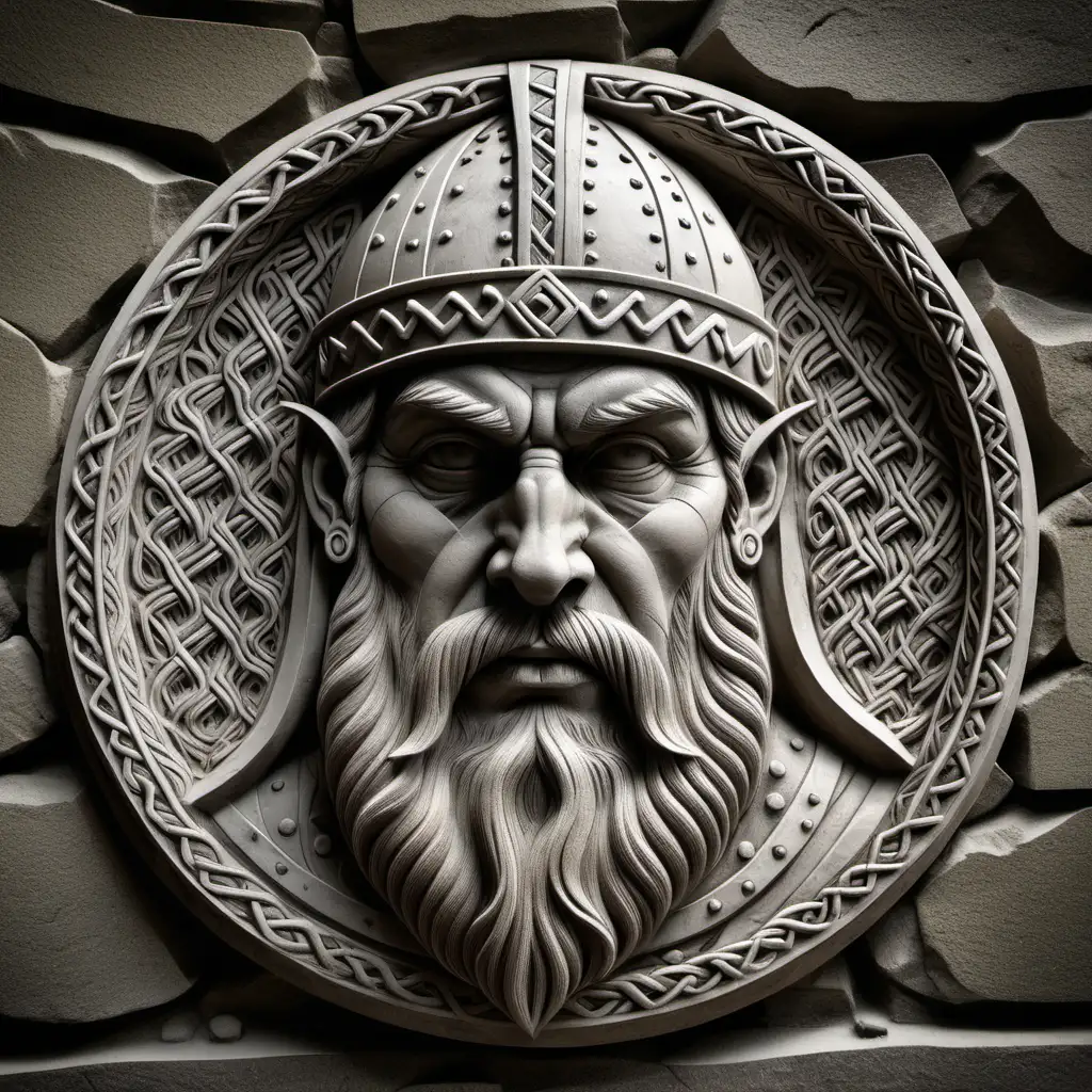 Viking Warrior Carved in Intricate BasRelief