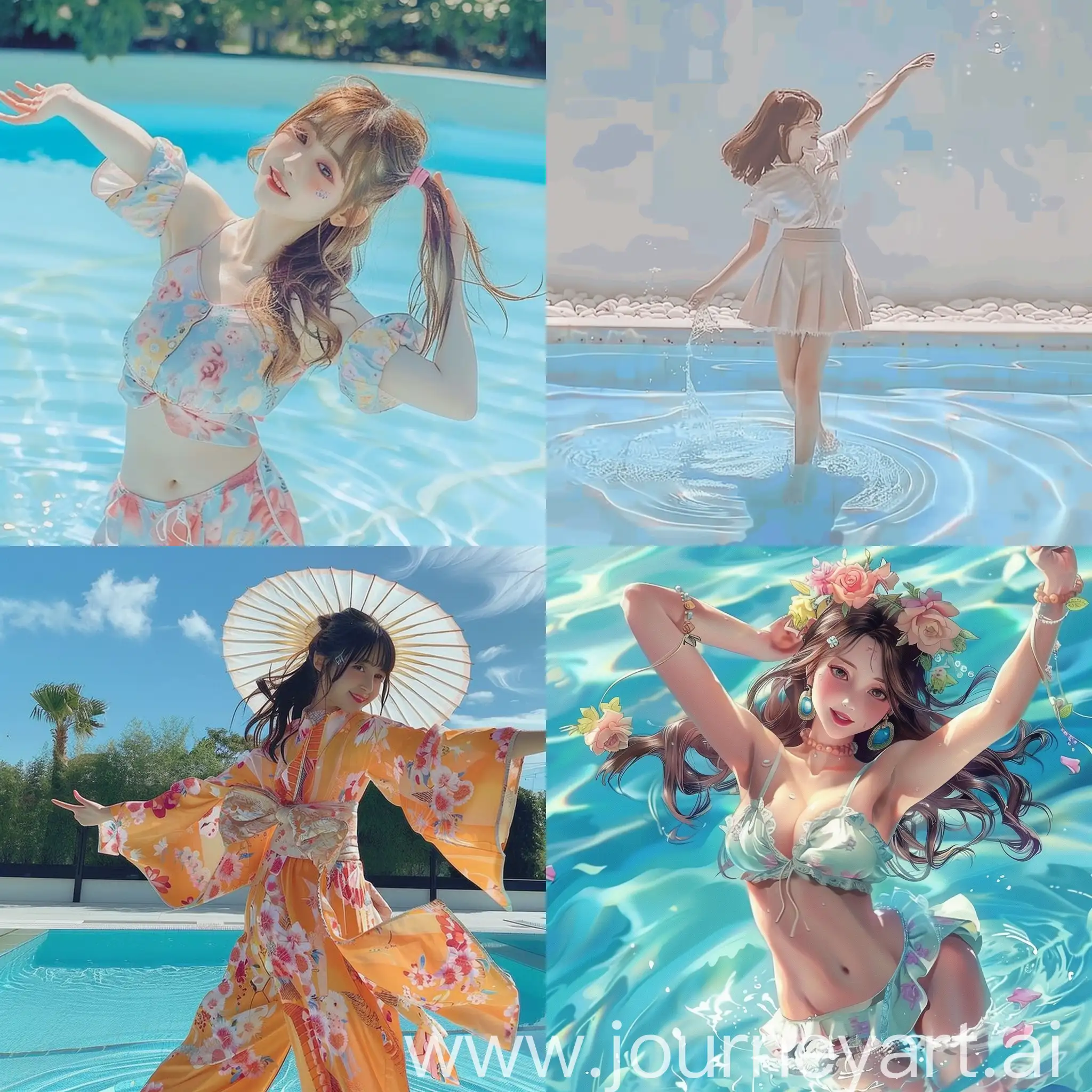 cute japanese tiktok girl dances in the pool
