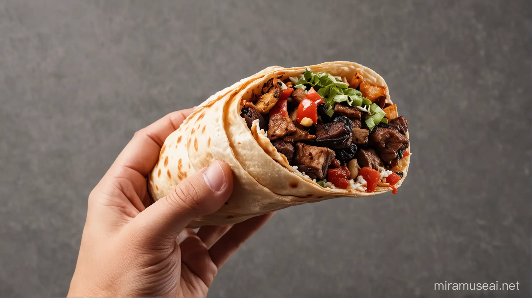 Hand Holding Shawarma Delicious Middle Eastern Street Food