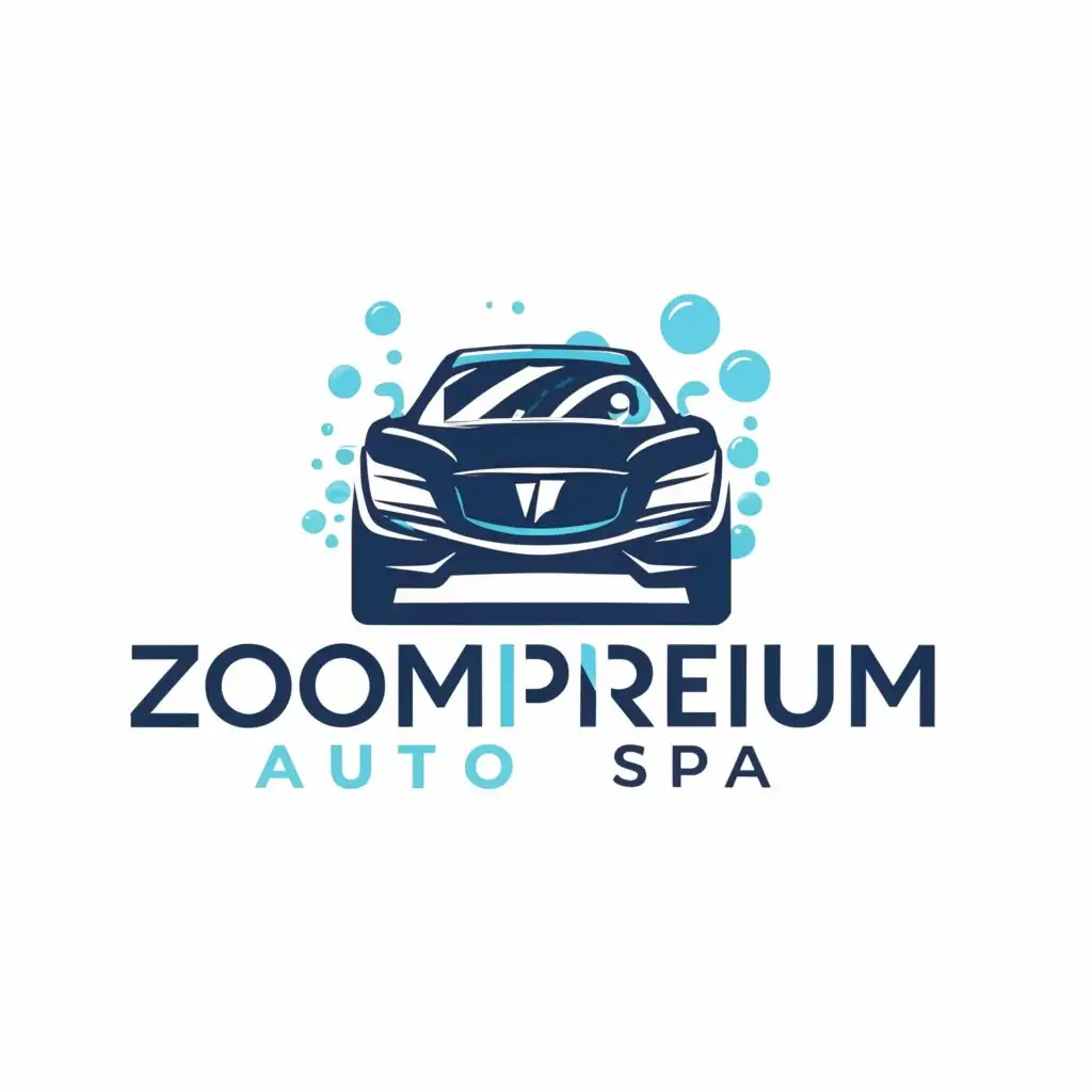 a logo design,with the text "ZoomPemium Auto Spa", main symbol:Car washing bule car without background,complex,clear background