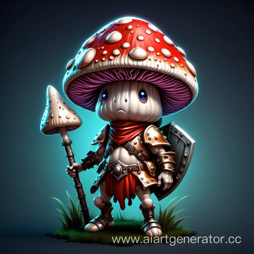 A Fantasy Cute humanoid mushroom warrior character