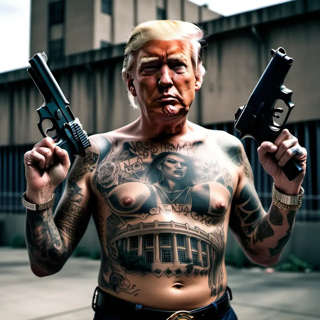 Urban Gangster Donald Trump Brandishing Pistols