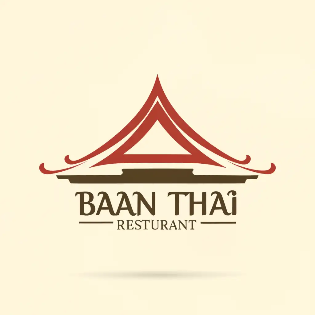 a logo design, with the text 'Baan Thai', main symbol: Roof top from Thailand, light colors, Moderate, be used in Restaurant industry, clear background, Red influenced