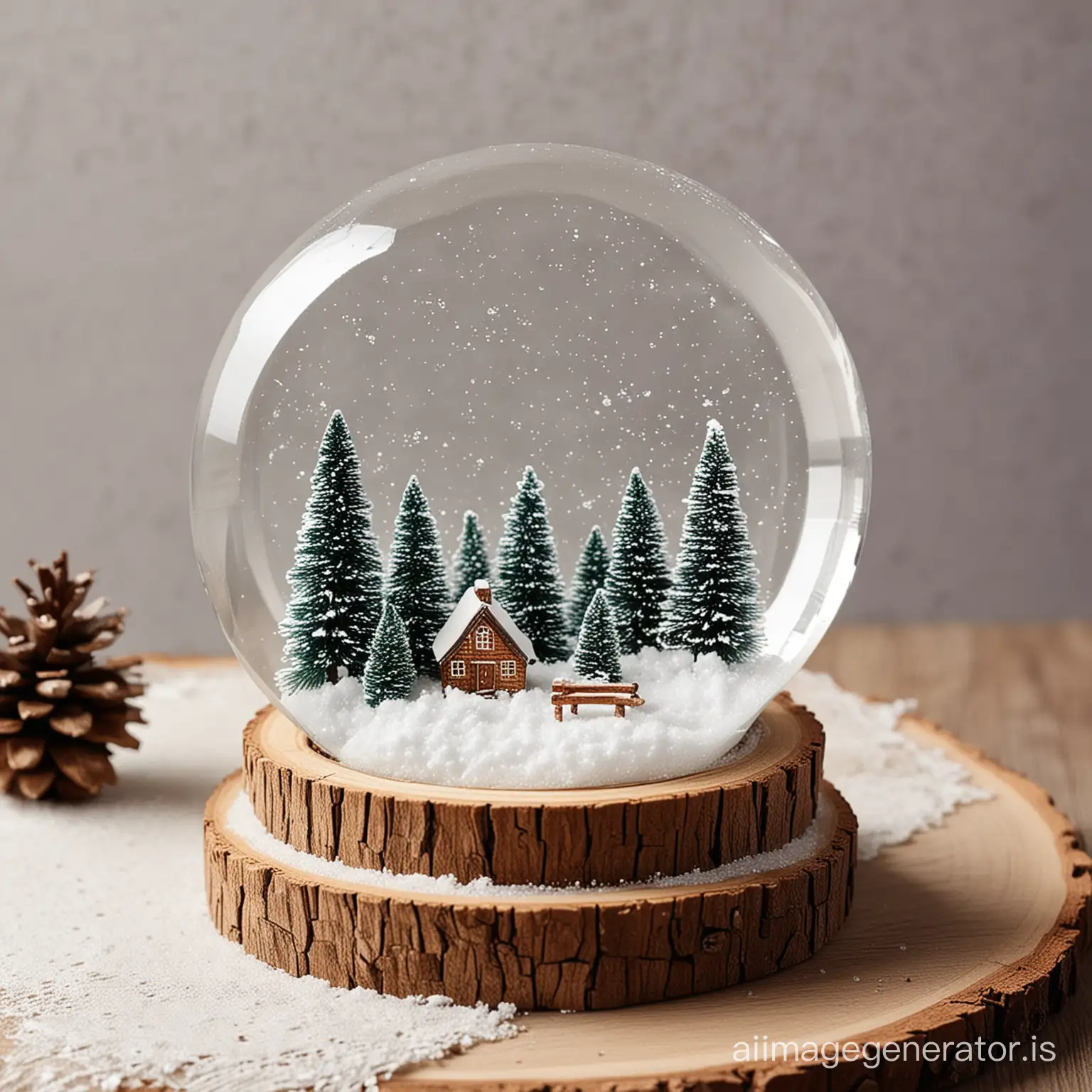 Wooden Slice Snow Globe centerpiece combines the quaint charm of a miniature winter scene with the rustic appeal of natural wood, creating a cozy and elegant display for your winter wedding