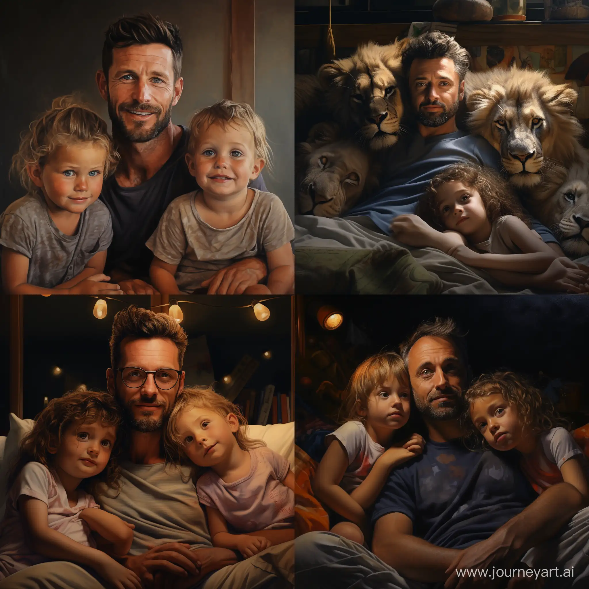 dad with his kids realistic