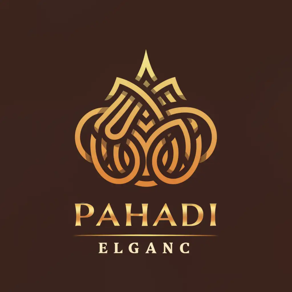 a logo design,with the text "Pahadi Elegance", main symbol:mountain and nature,complex,clear background