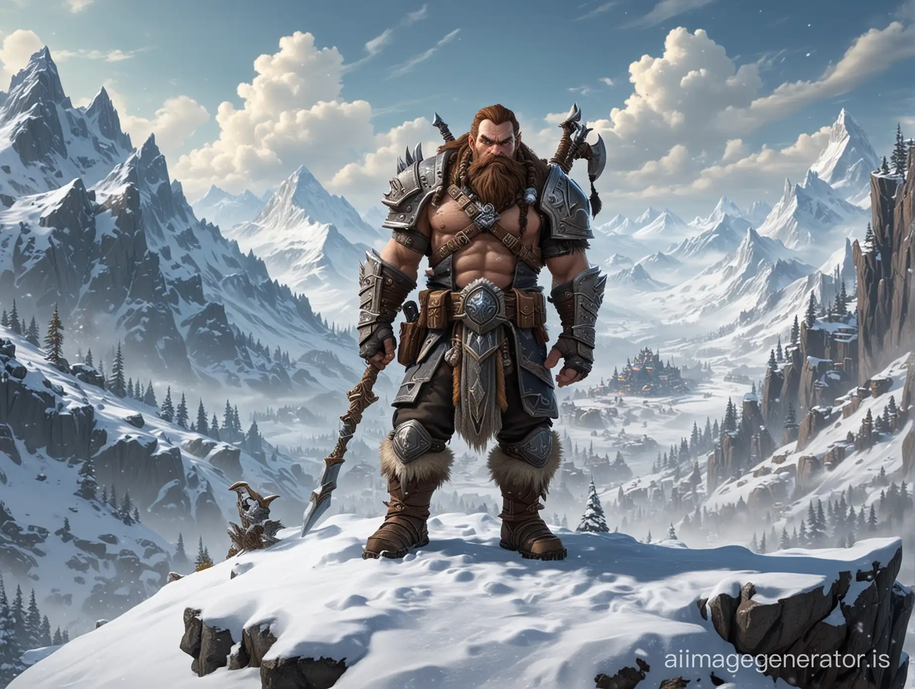World of Warcraft Dwarf hunter standing on a snowy mountain side